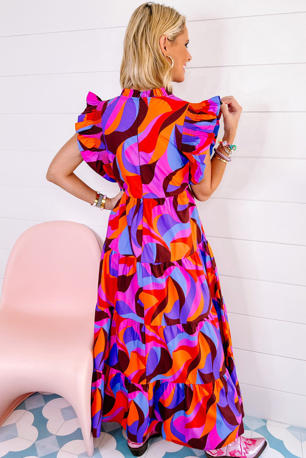 Abstract Print Tiered Maxi Dress