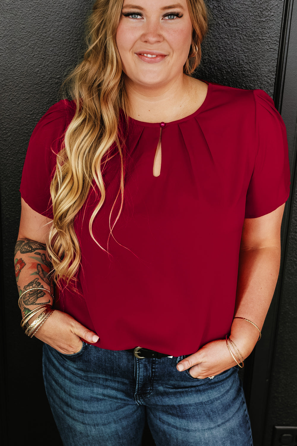 Red Dahlia Keyhole T-Shirt