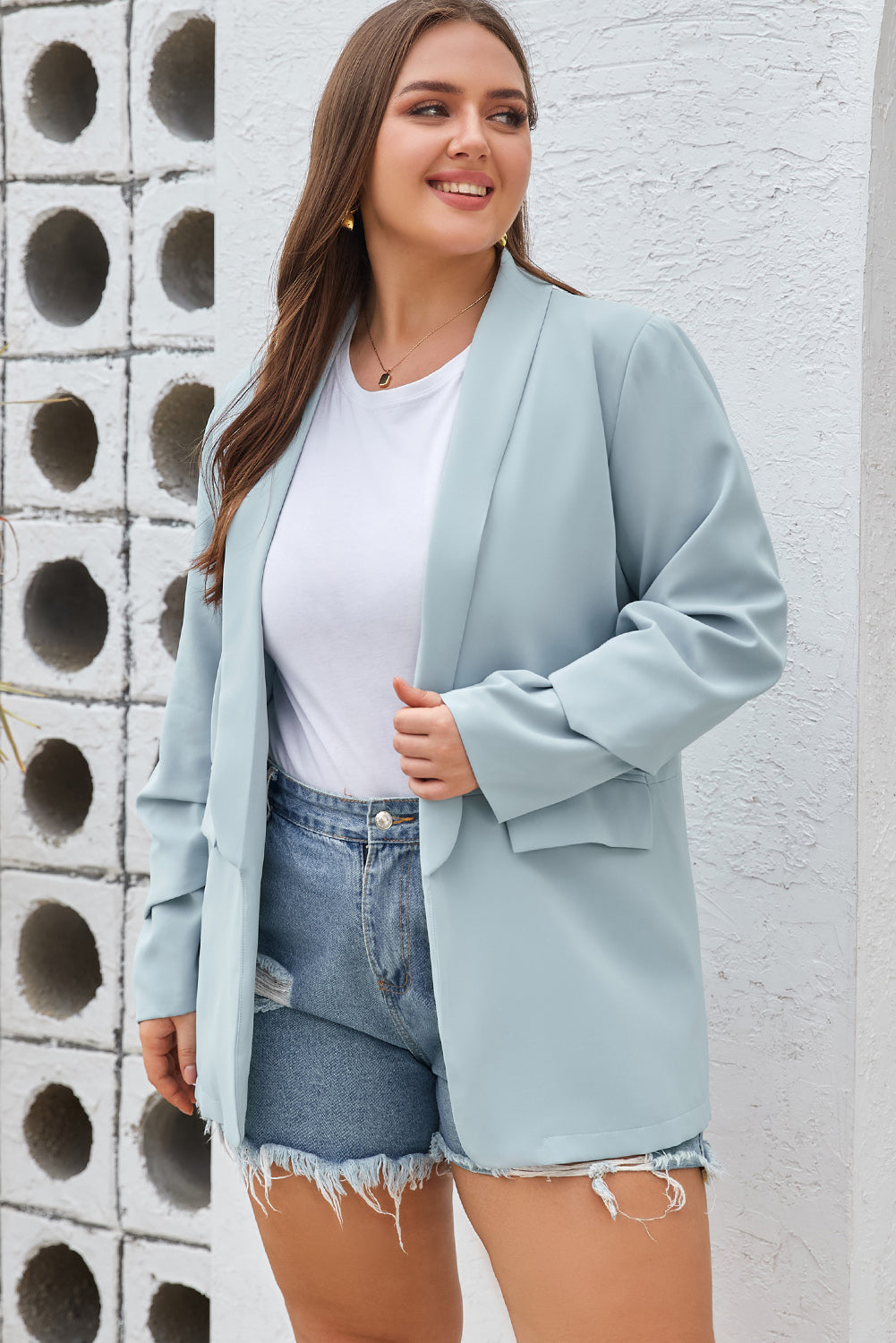 Sky Blue Pocketed Lapel Blazer