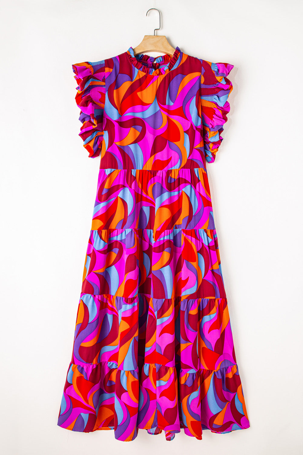 Abstract Print Tiered Maxi Dress