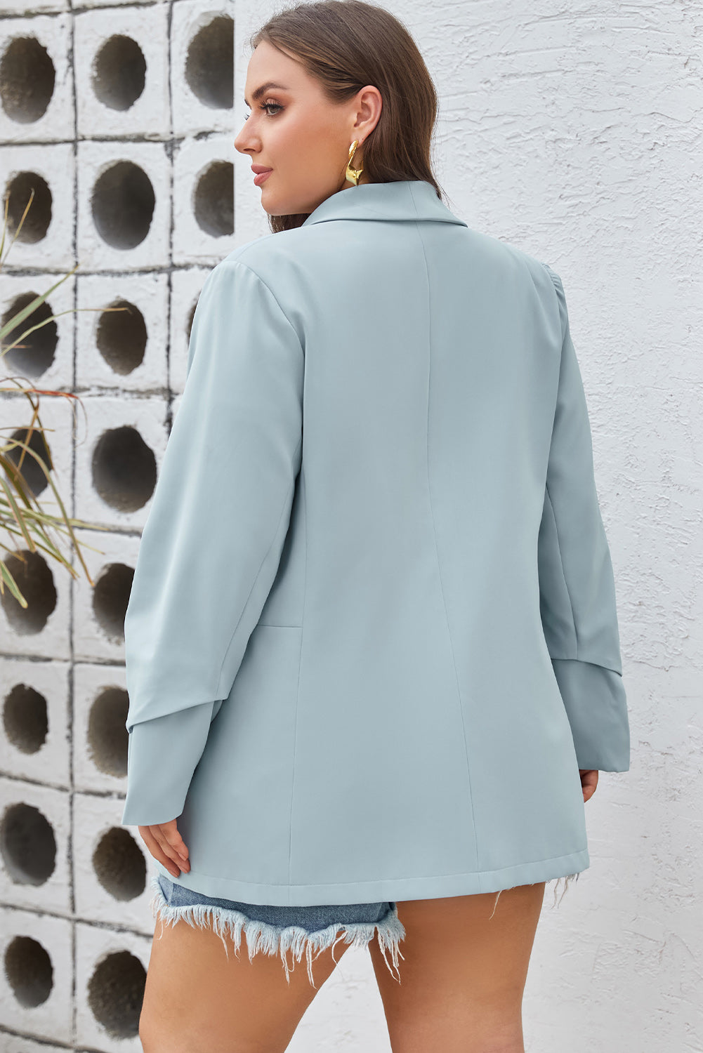 Sky Blue Pocketed Lapel Blazer