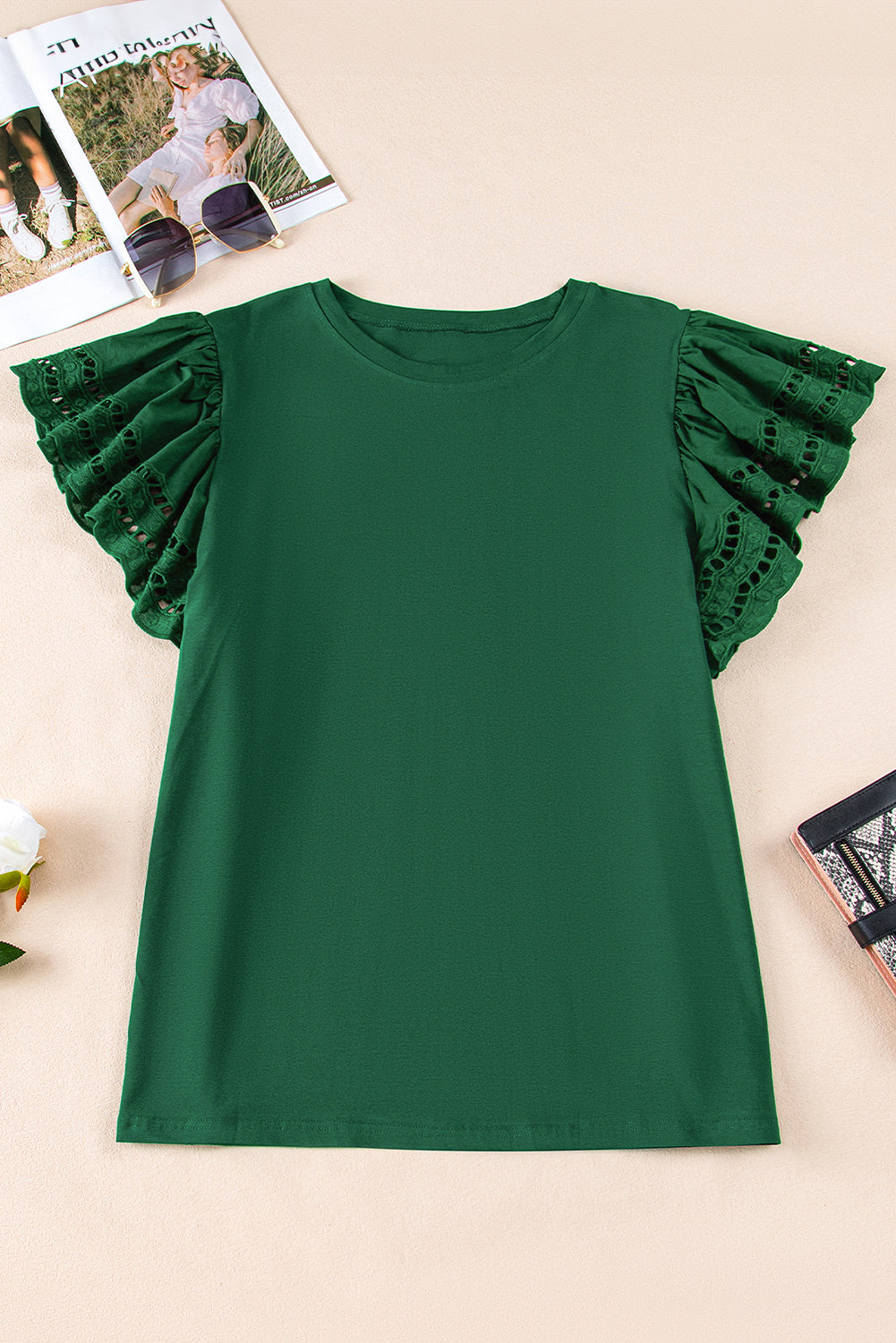 Green Flutter Sleeve Top