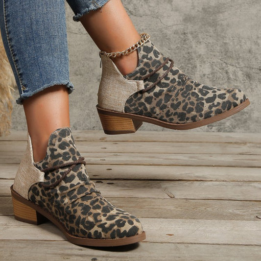 Stylish Contrast Canvas Low Heel Boots – Casual Comfort Redefined