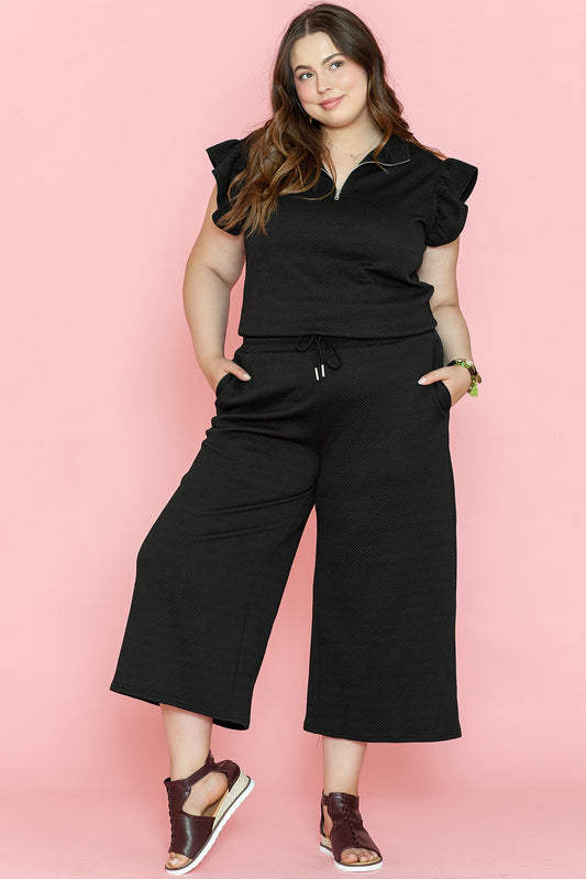 Black Ruffled Sleeve Pants Set