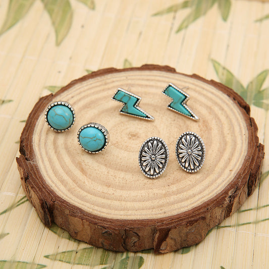 Turquoise Stud Earrings Set