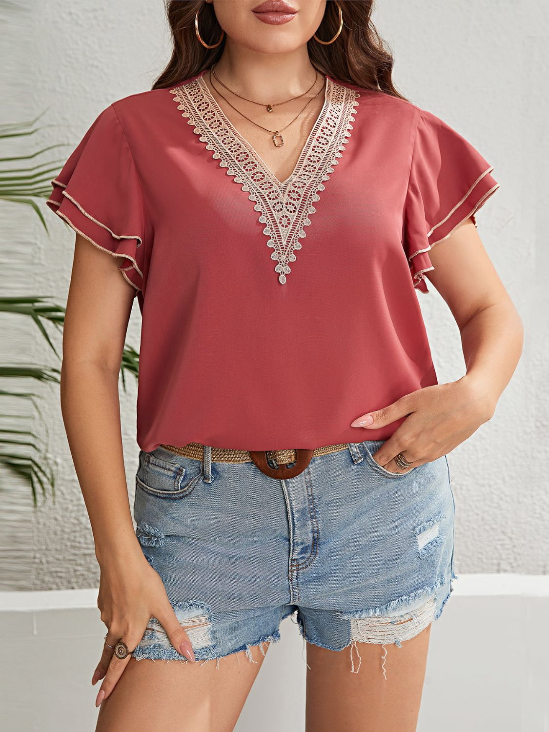 Flutter Sleeve V-Neck Blouse