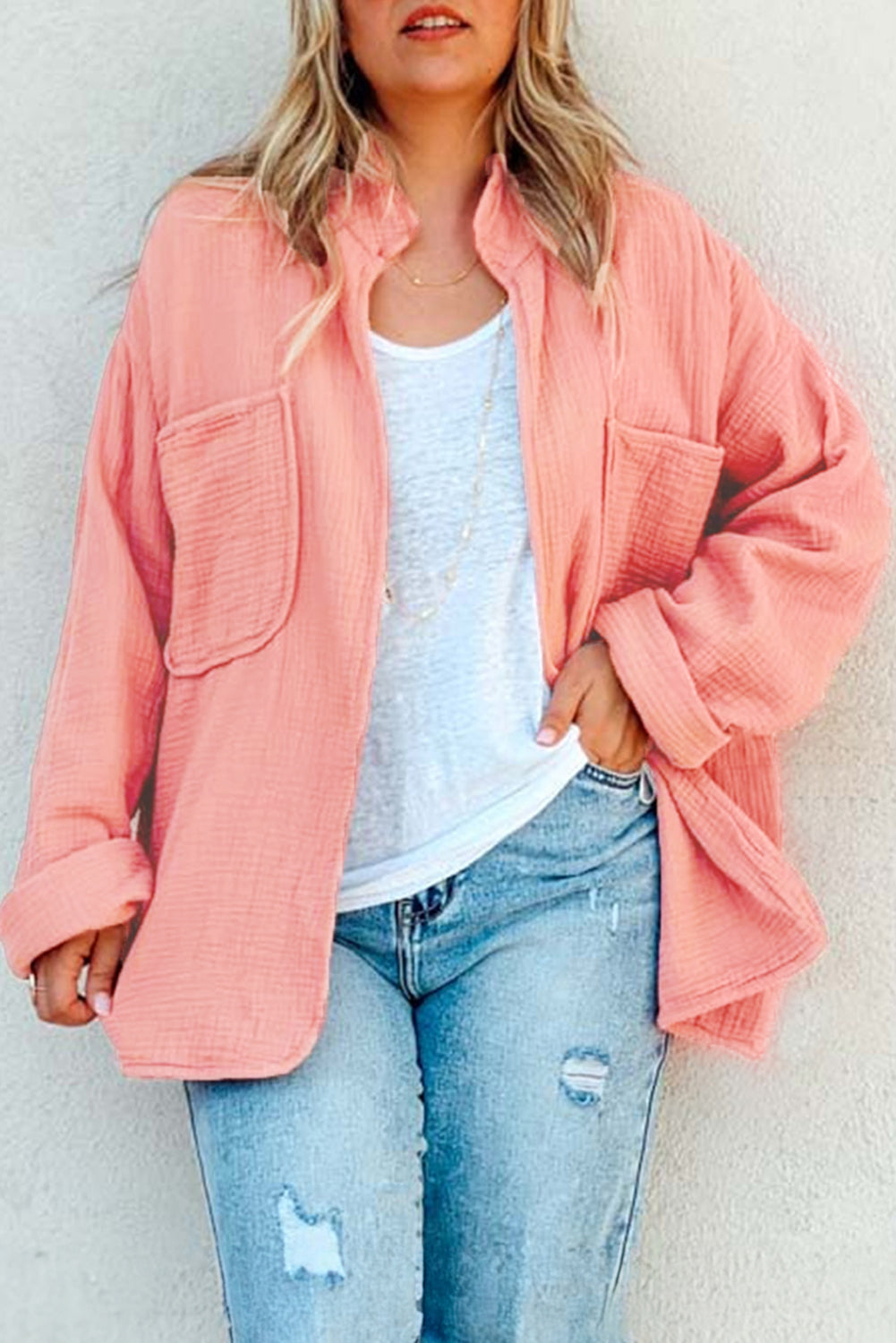 Flamingo Crinkled Pocket Blouse