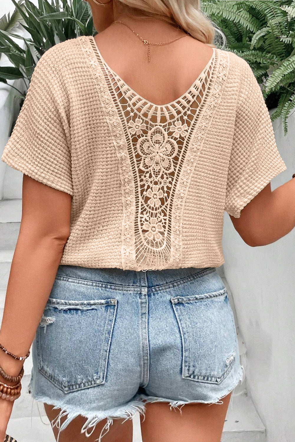 Beige Lace Insert Tee