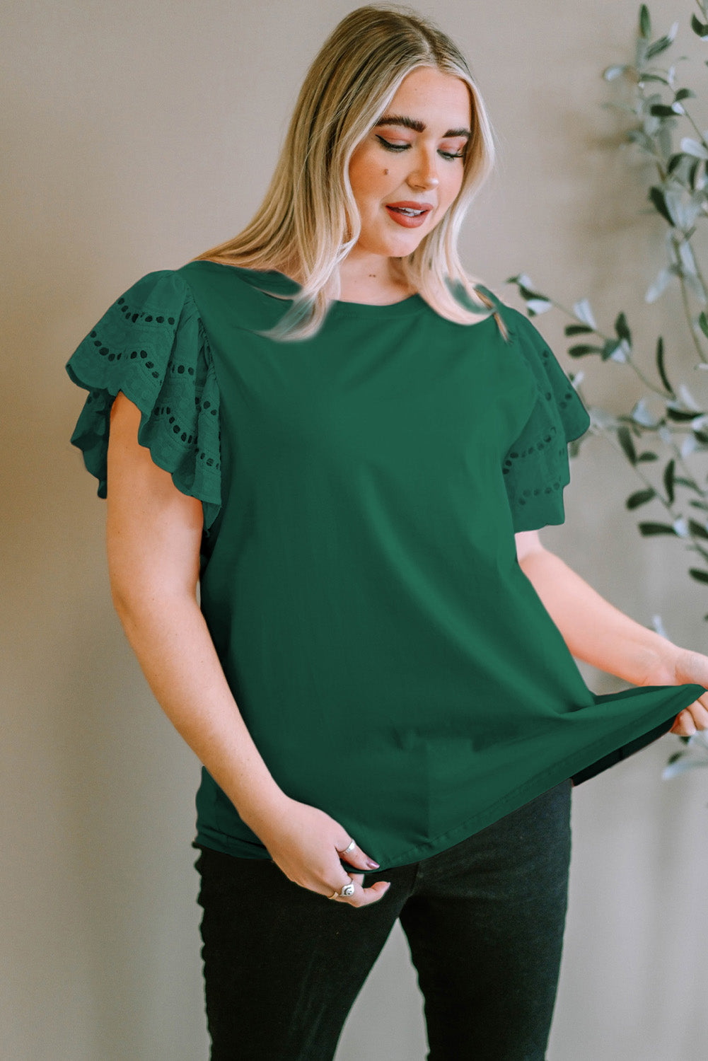 Green Flutter Sleeve Top