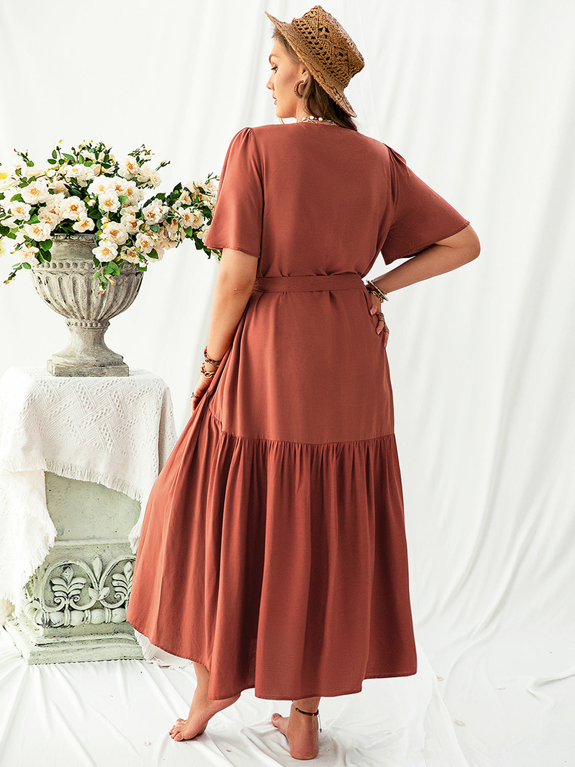 V-Neck Flutter Sleeve Midi Dress – Feminine Charm in Every Step