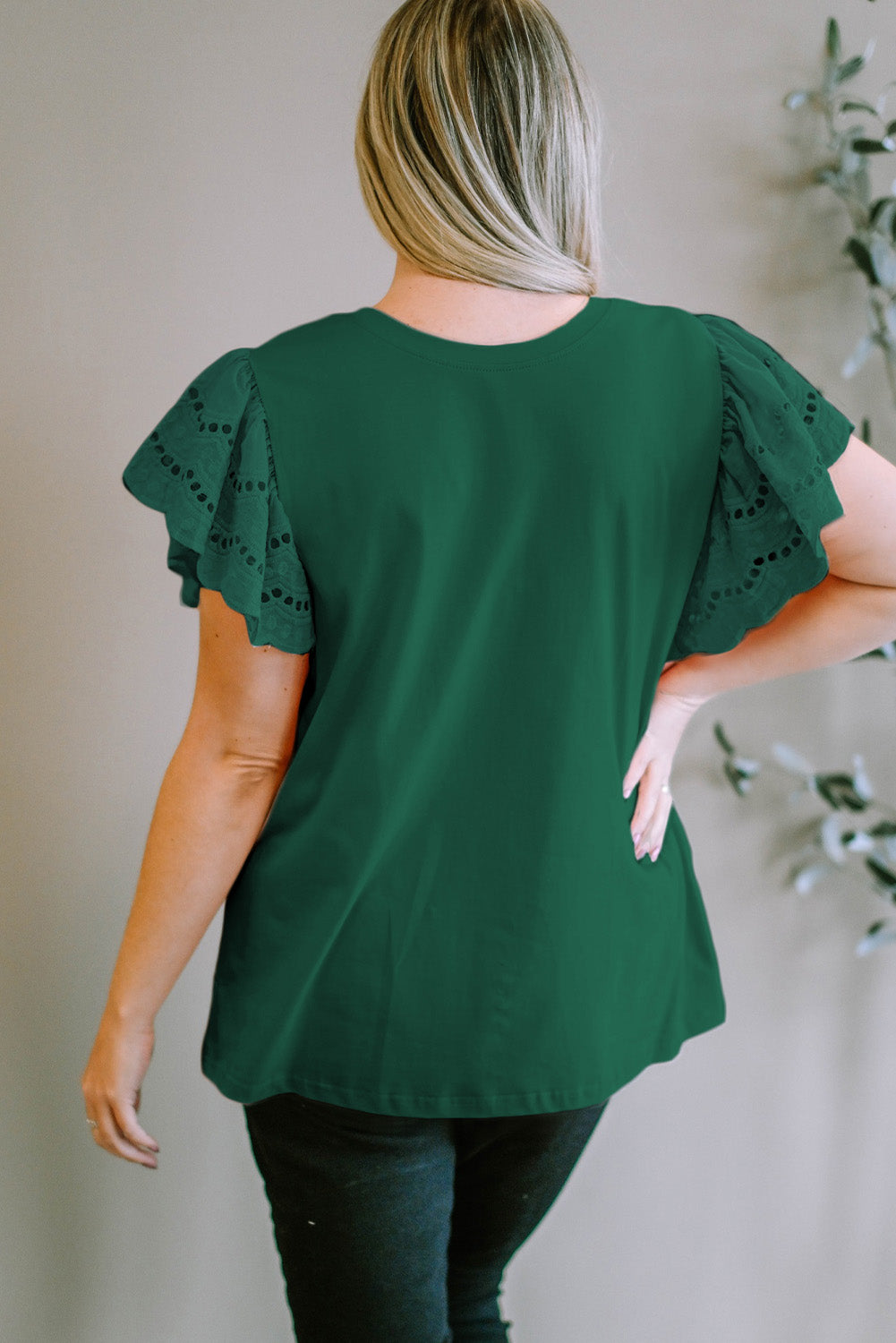 Green Flutter Sleeve Top