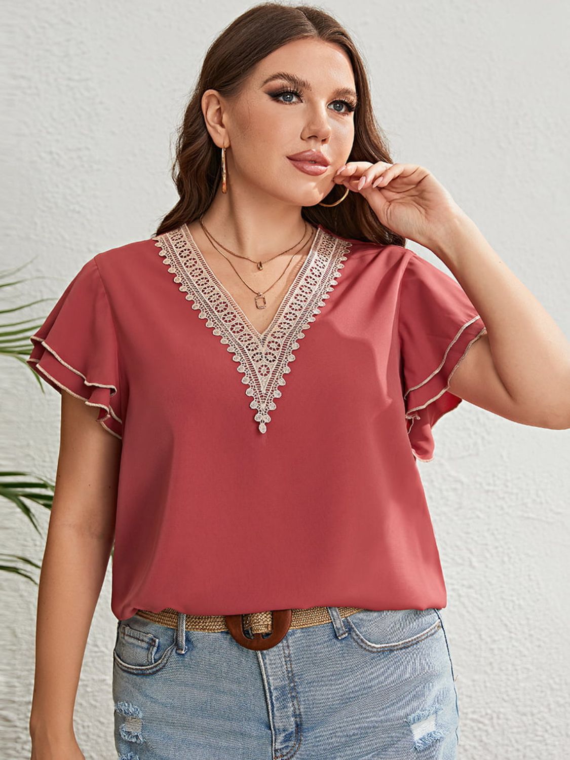 Flutter Sleeve V-Neck Blouse