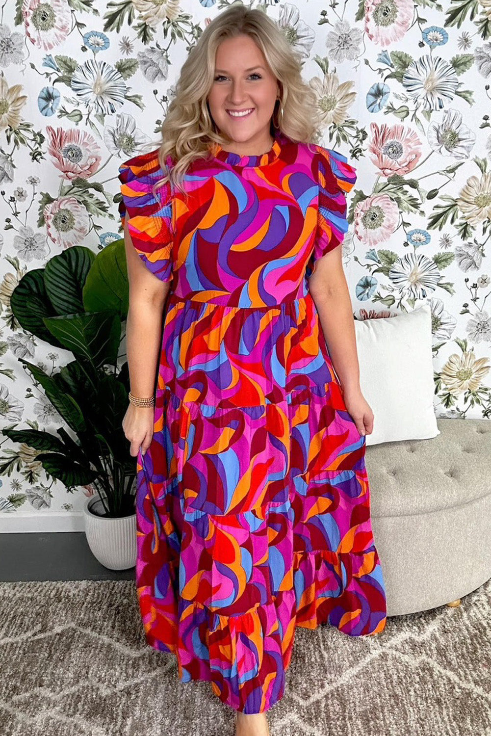 Abstract Print Tiered Maxi Dress