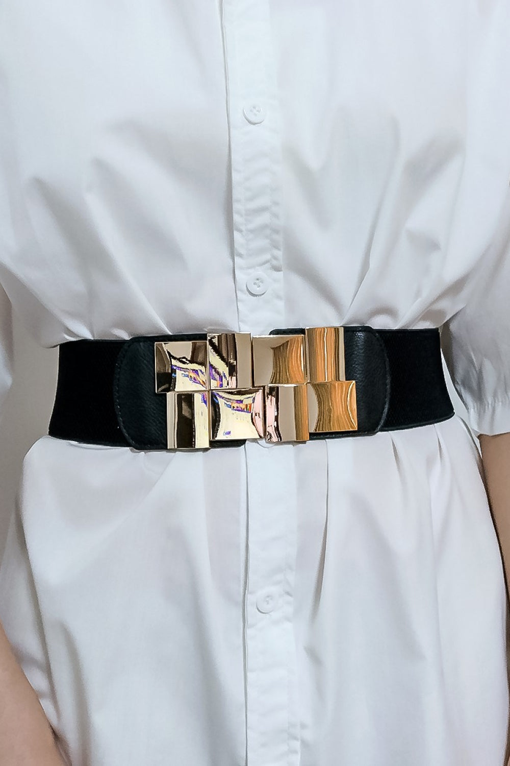 Bold Geometric Buckle Wide Elastic Belt – Define Your Look