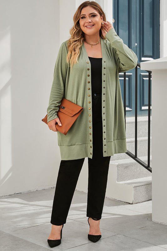 Green Snap-Button Knit Cardigan