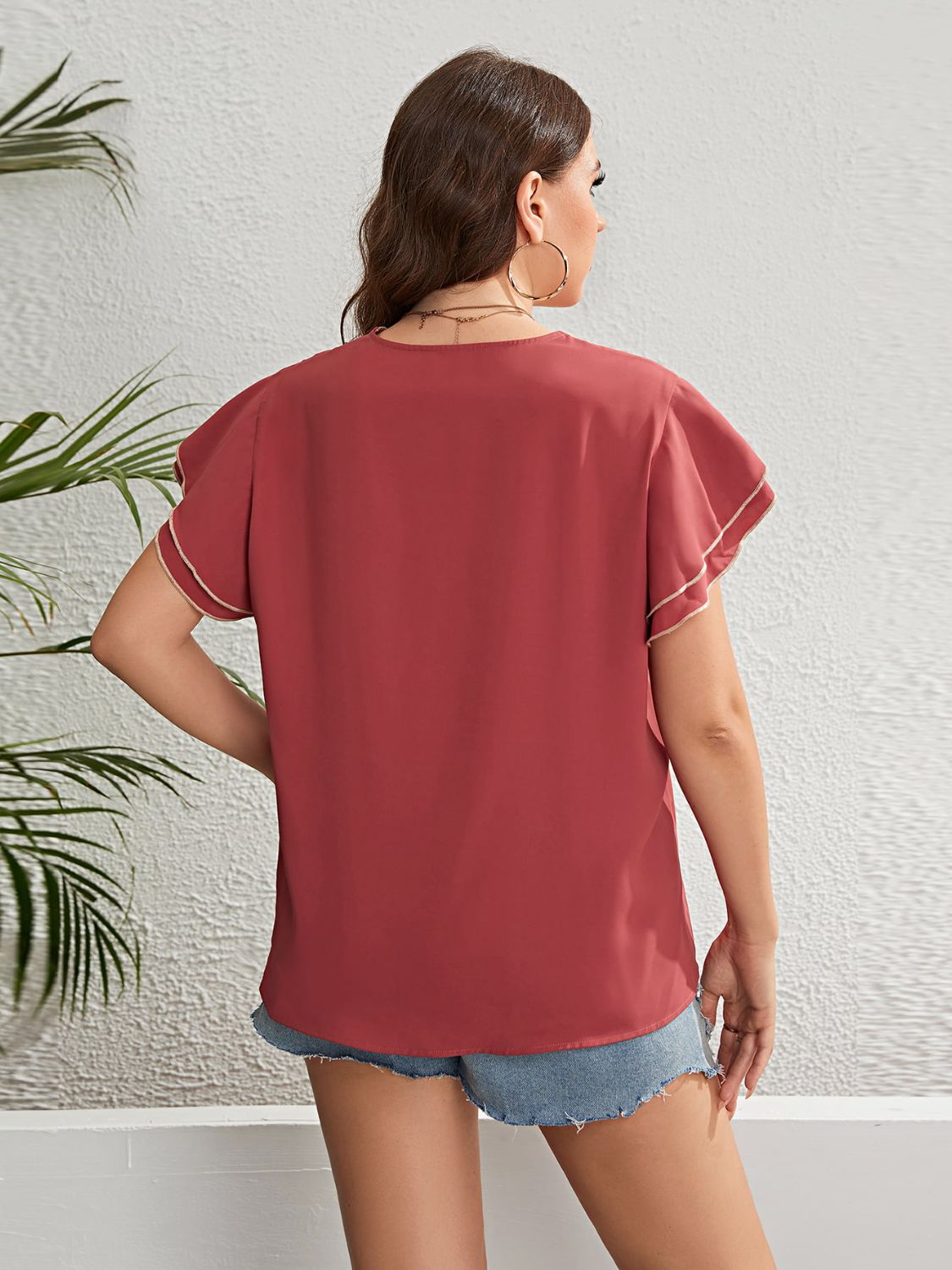 Flutter Sleeve V-Neck Blouse