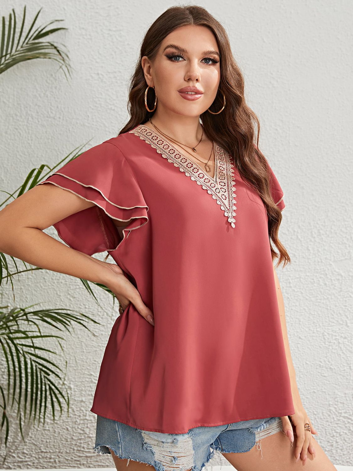 Flutter Sleeve V-Neck Blouse