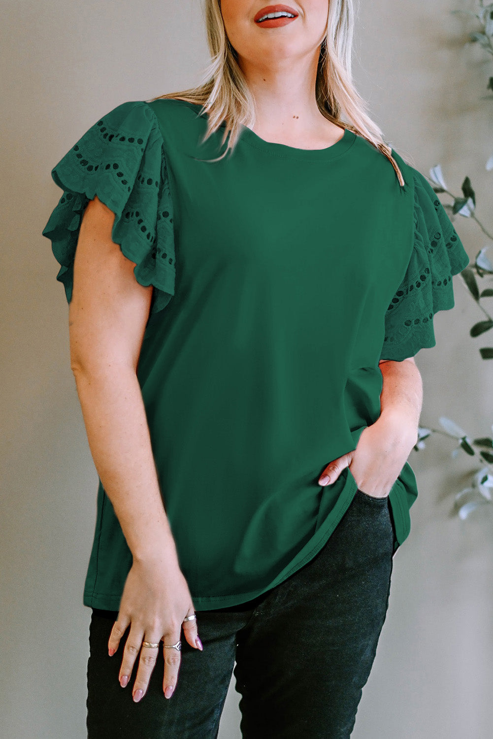 Green Flutter Sleeve Top