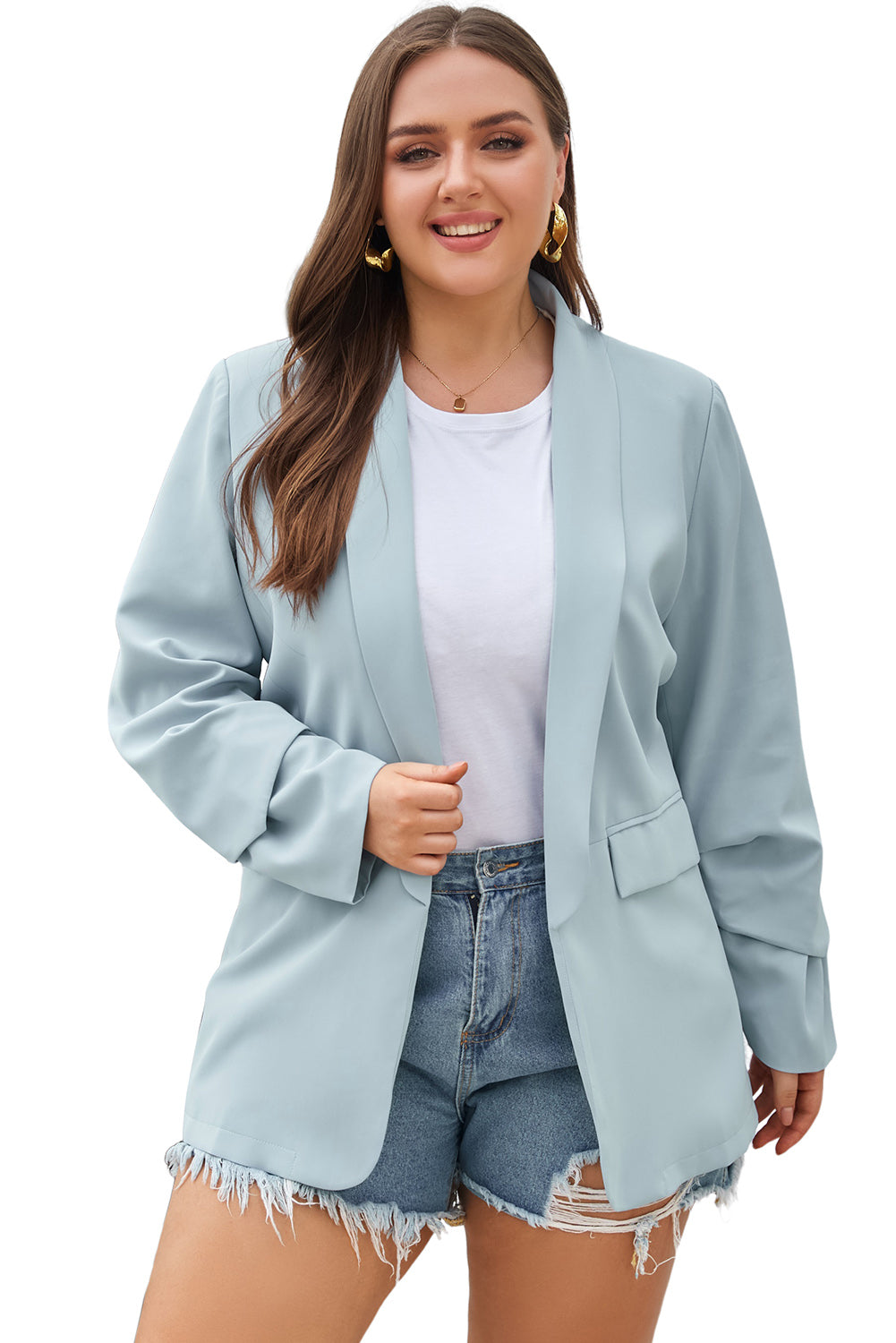 Sky Blue Pocketed Lapel Blazer