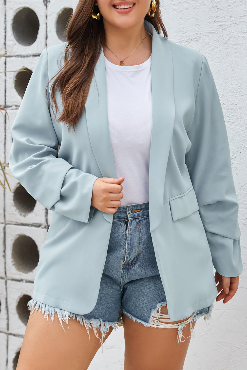 Sky Blue Pocketed Lapel Blazer