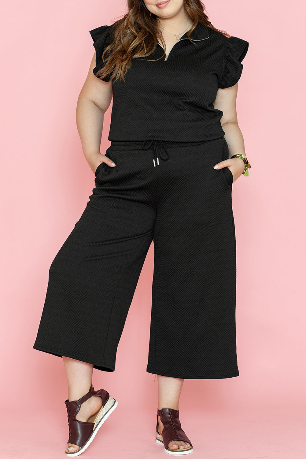 Black Ruffled Sleeve Pants Set